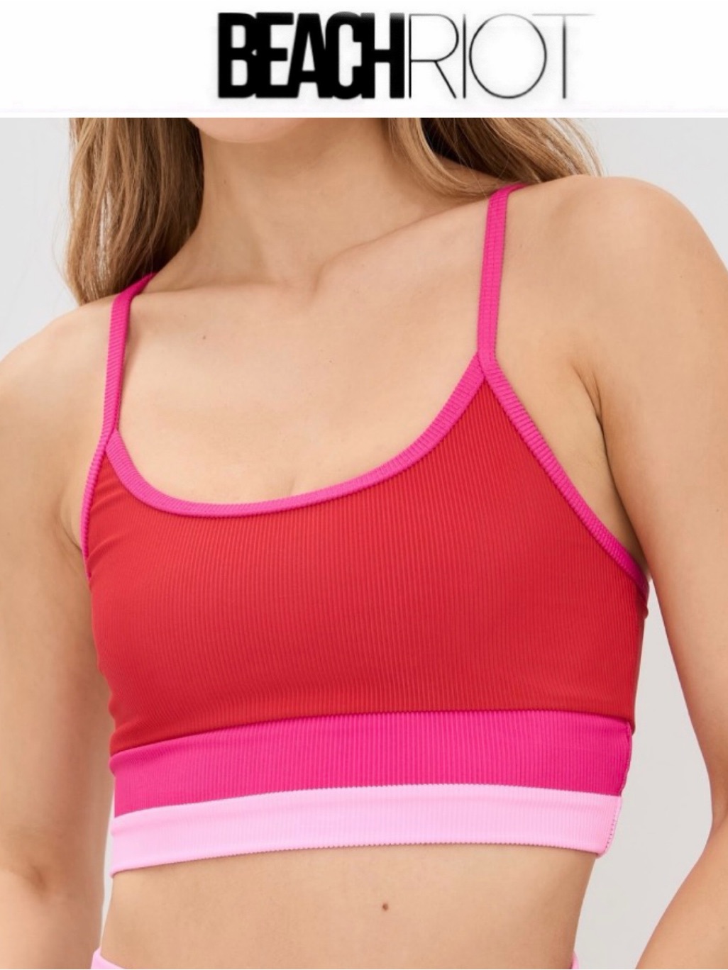 Beach Riot Eva Gumdrop Bikini Top Pink & Red Ribbed Sz M Nwt